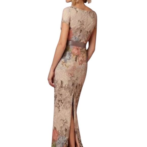 Adrianna Papell Melinda Matelasse Floral Column Gown Size 12 Cap Sleeves Shimmer - Picture 2 of 10